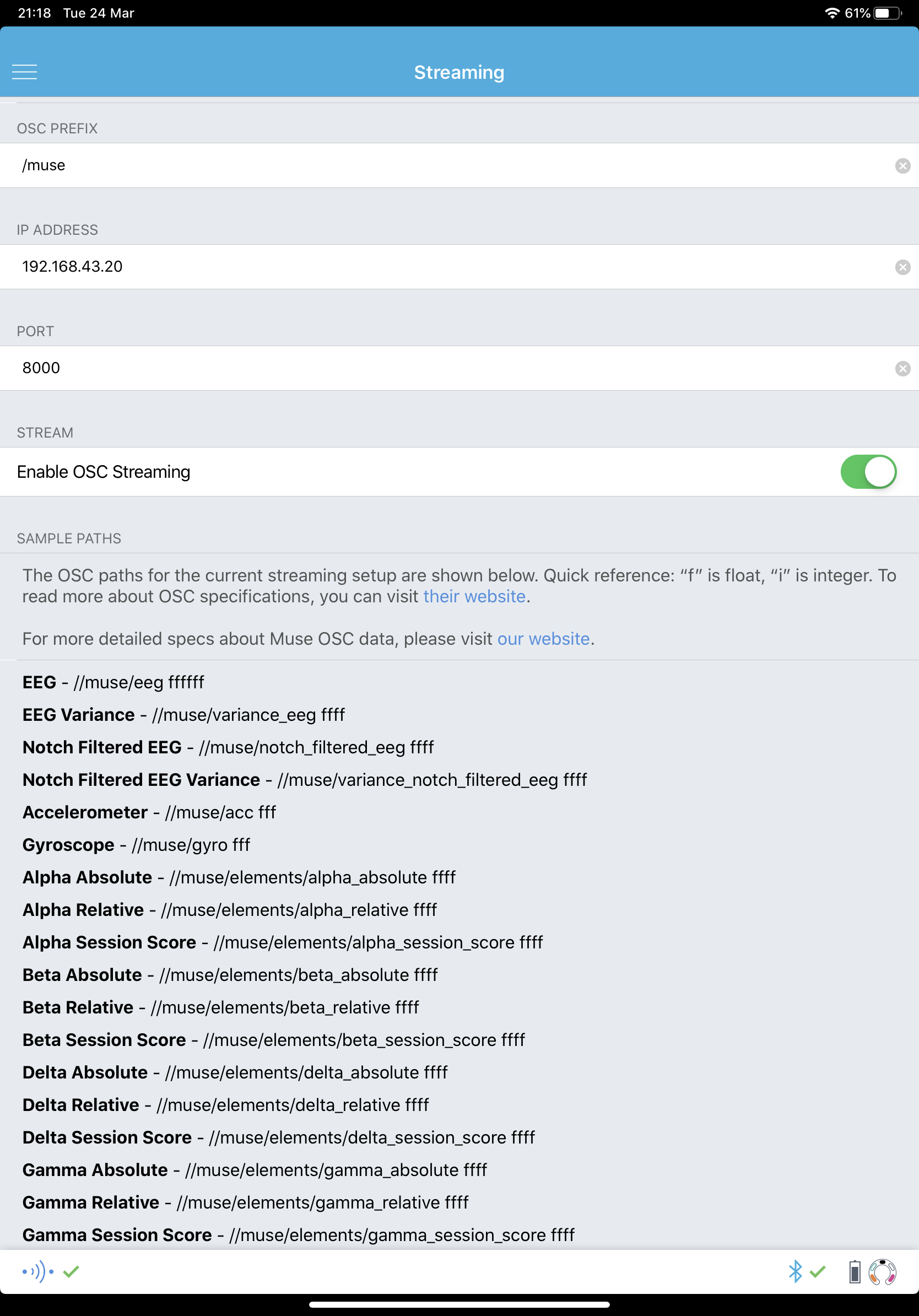 muse direct streaming settings